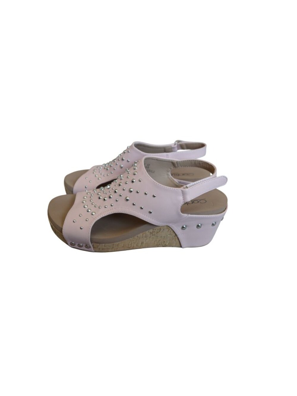 Corkys Docie Doe Womens Wedge Pink Studded Women's Size 10 Boho Summer Chunky